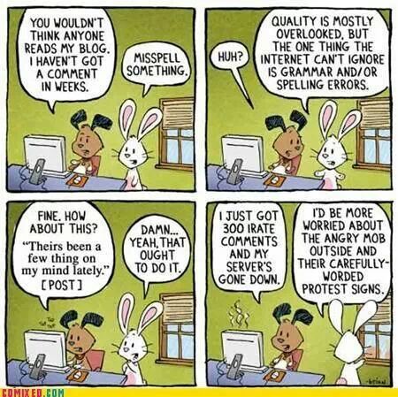 Cartoon about spelling mistakes in blogs
